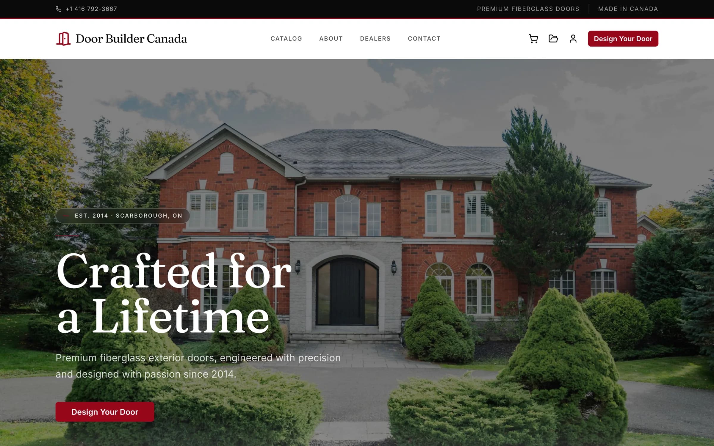 The Door Builder Canada storefront, showing a custom front door on a residential home.